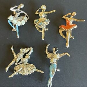 Vintage Ballerina Enamel and Rhinestone Brooches - Set of 5